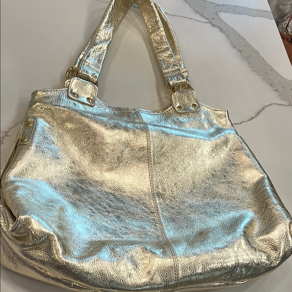 Gold Metallic Women's Tote Bag. Never Used. Note last photo. Peeling.